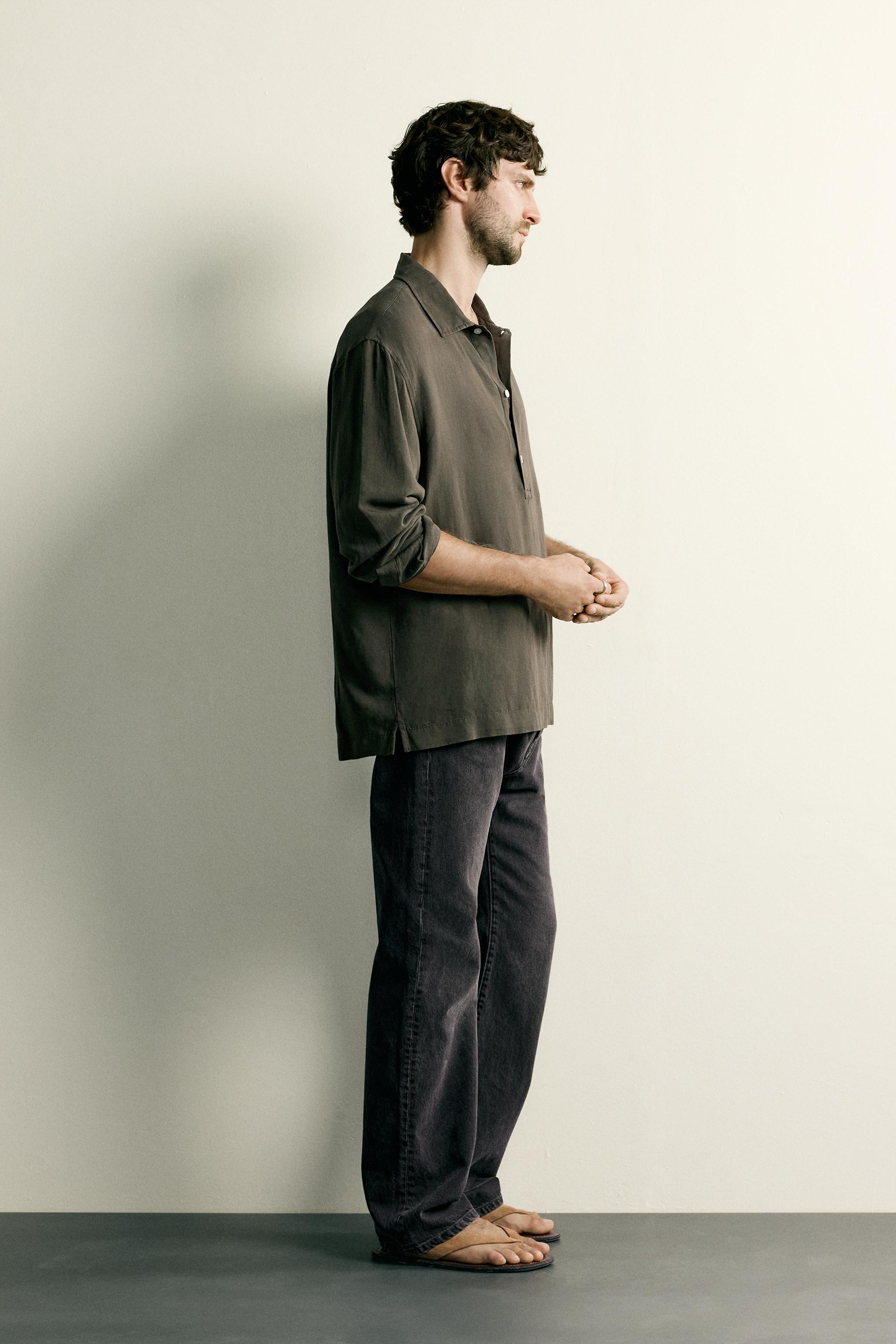 REGULAR FIT LINEN VISCOSE POLO SHIRT